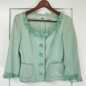 MOSCHINO turquoise crop ruffle jacket